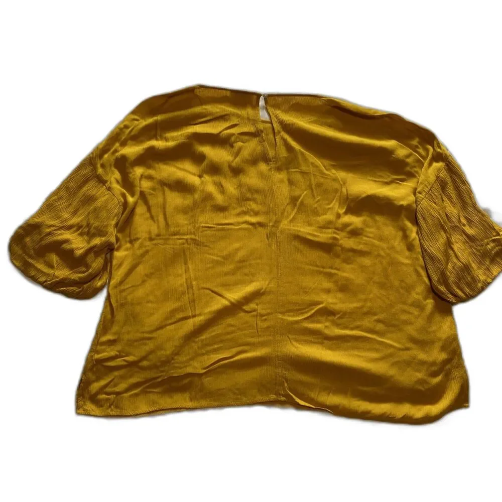 Loft Short Gathered Puff Sleeve Ladies Top Medium Mustard Yellow